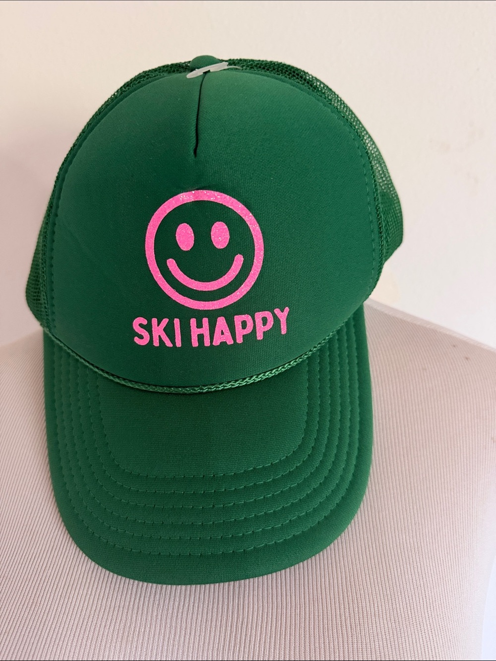 OTTO Green Trucker Hat with Pink Smile Logo